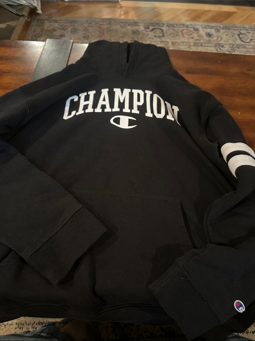 Champion Black Hoodie Pullover with White Logo